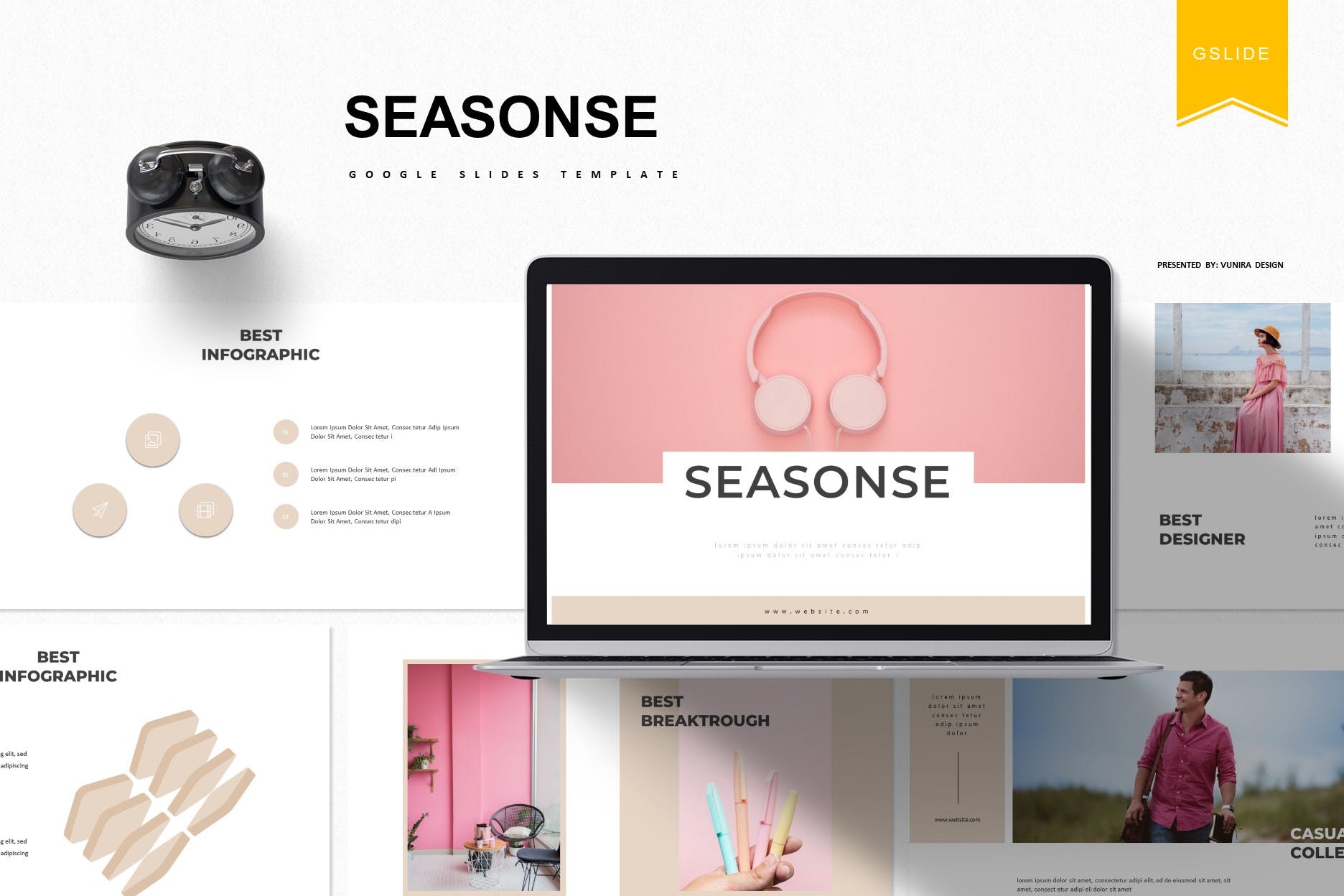 粉色系女性主题谷歌幻灯片设计模板 Seasone | Google Slides Template插图