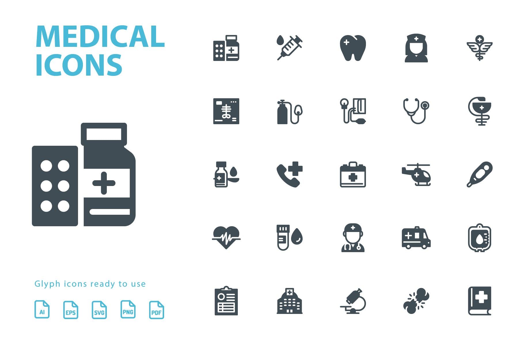 25枚医疗药物主题矢量符号第一素材精选图标v1 Medical Glyph Icons插图(2)