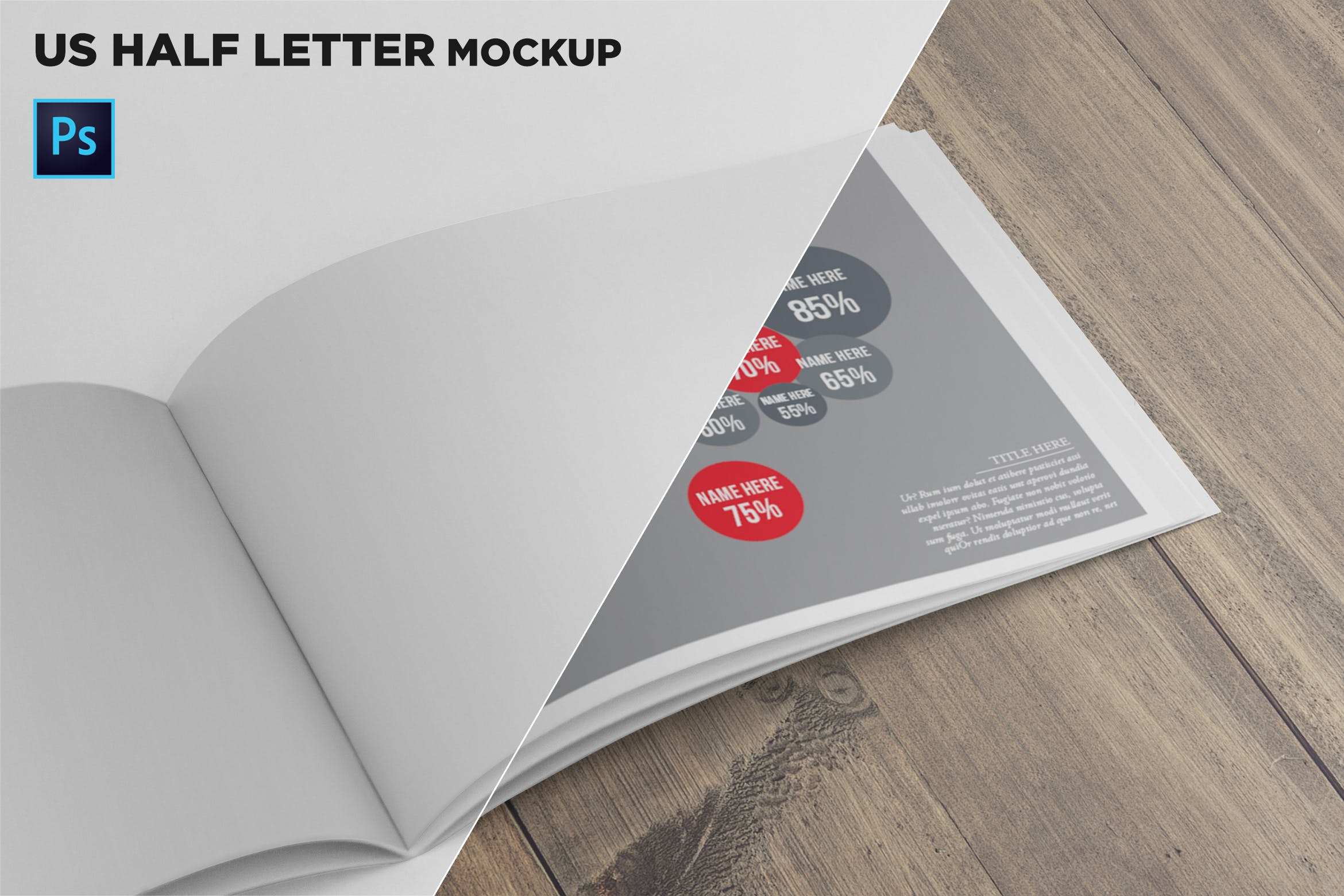 横版设计企业&品牌宣传册右侧特写图样机第一素材精选模板 US Half Letter Brochure Mockup Closeup Right Page插图