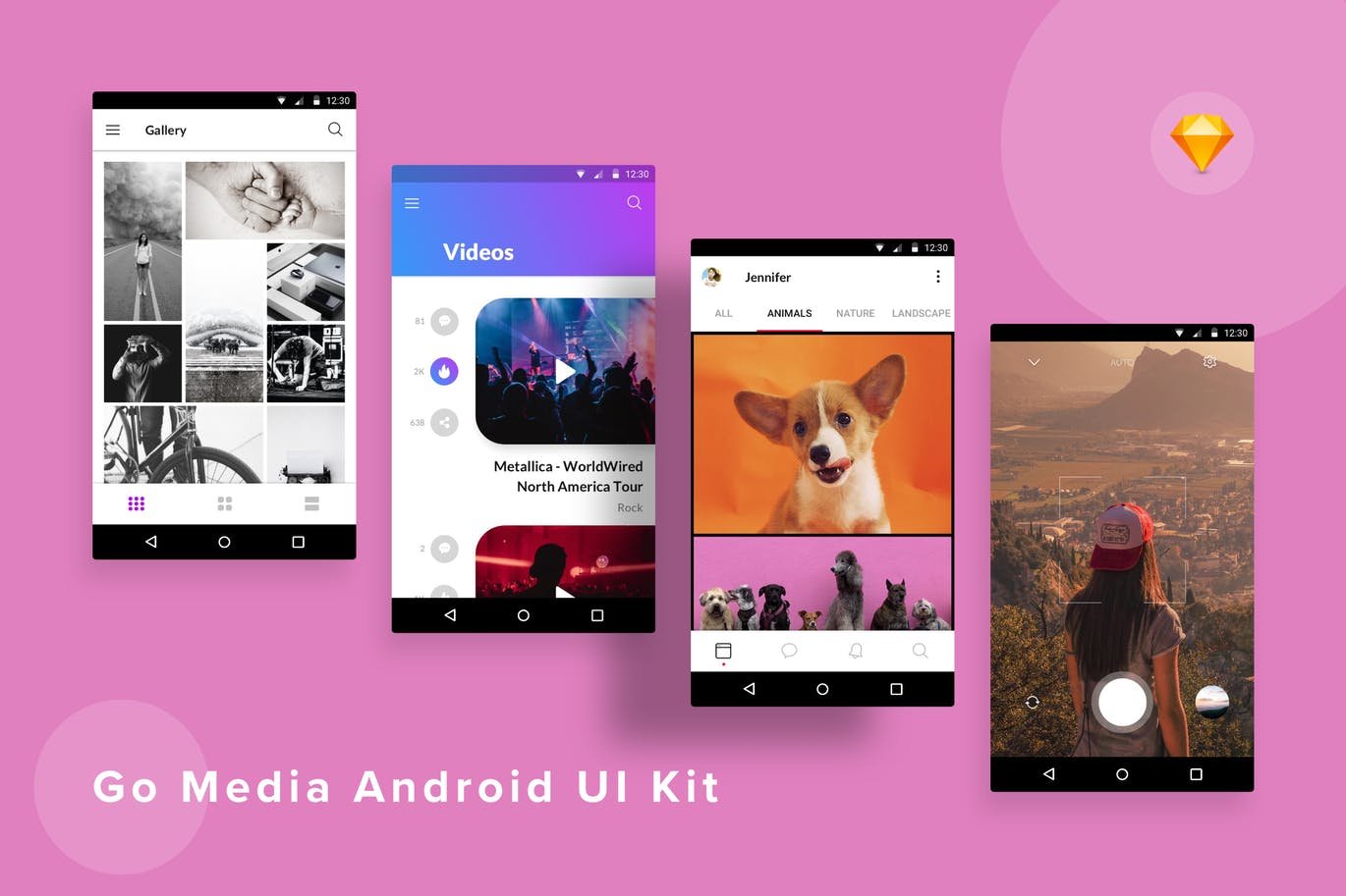 安卓手机多媒体相册APP应用UI设计蚂蚁素材精选套件SKETCH模板 GoMedia Android UI Kit (Sketch)插图
