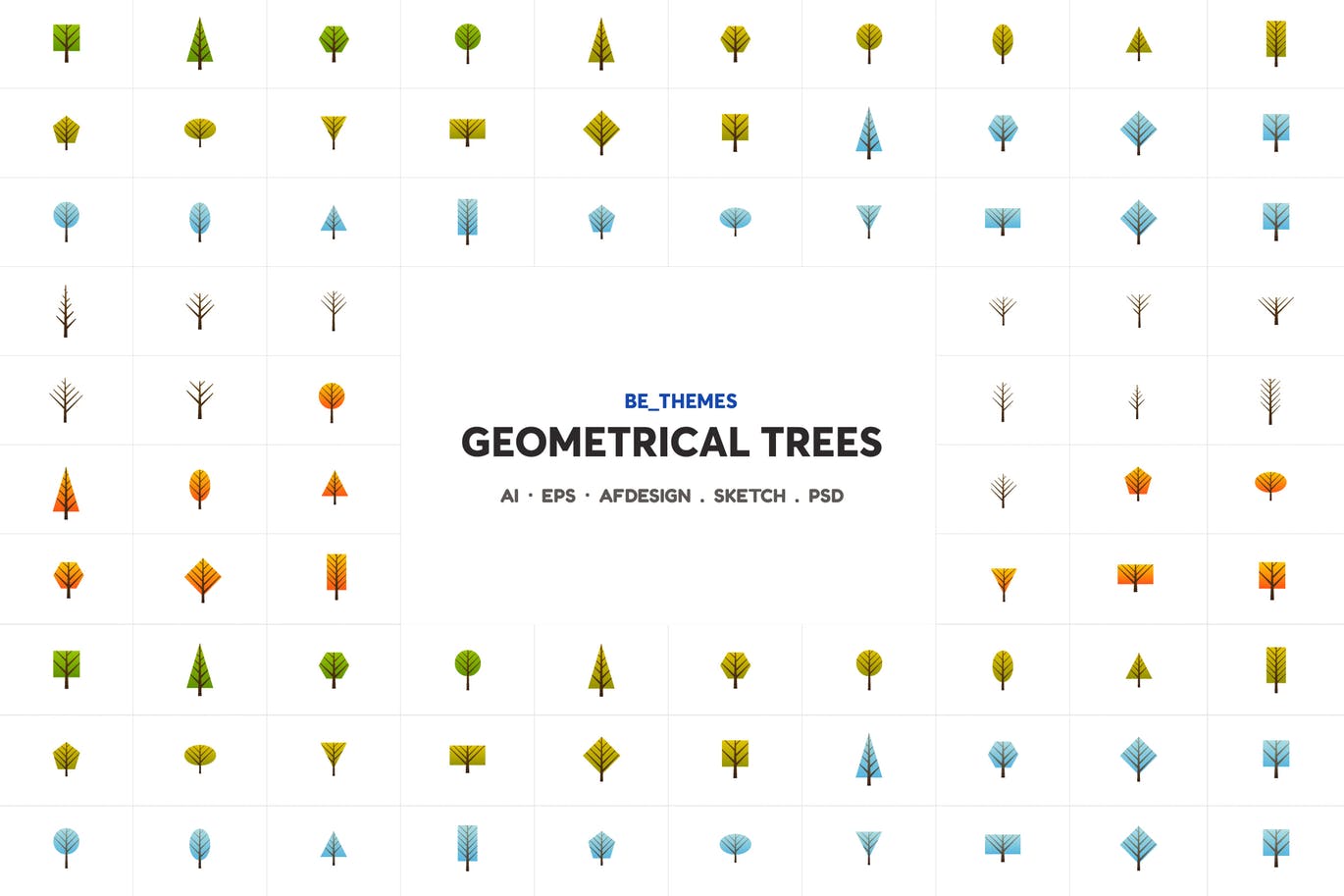 树木几何图形第一素材精选图标矢量设计模板 Geometrical Trees Icon Template插图