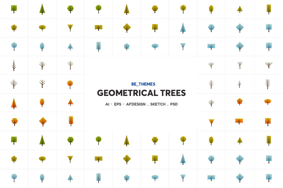 树木几何图形图标矢量设计模板 Geometrical Trees Icon Template插图(1)