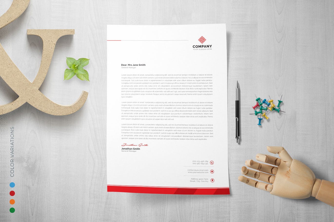 四种配色风格企业信封设计模板 Letterhead插图