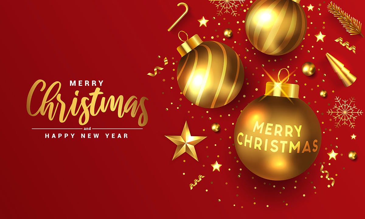 金色＆大红色圣诞节新年节日主题矢量背景图素材 Merry Christmas and Happy New Year banner插图(2)