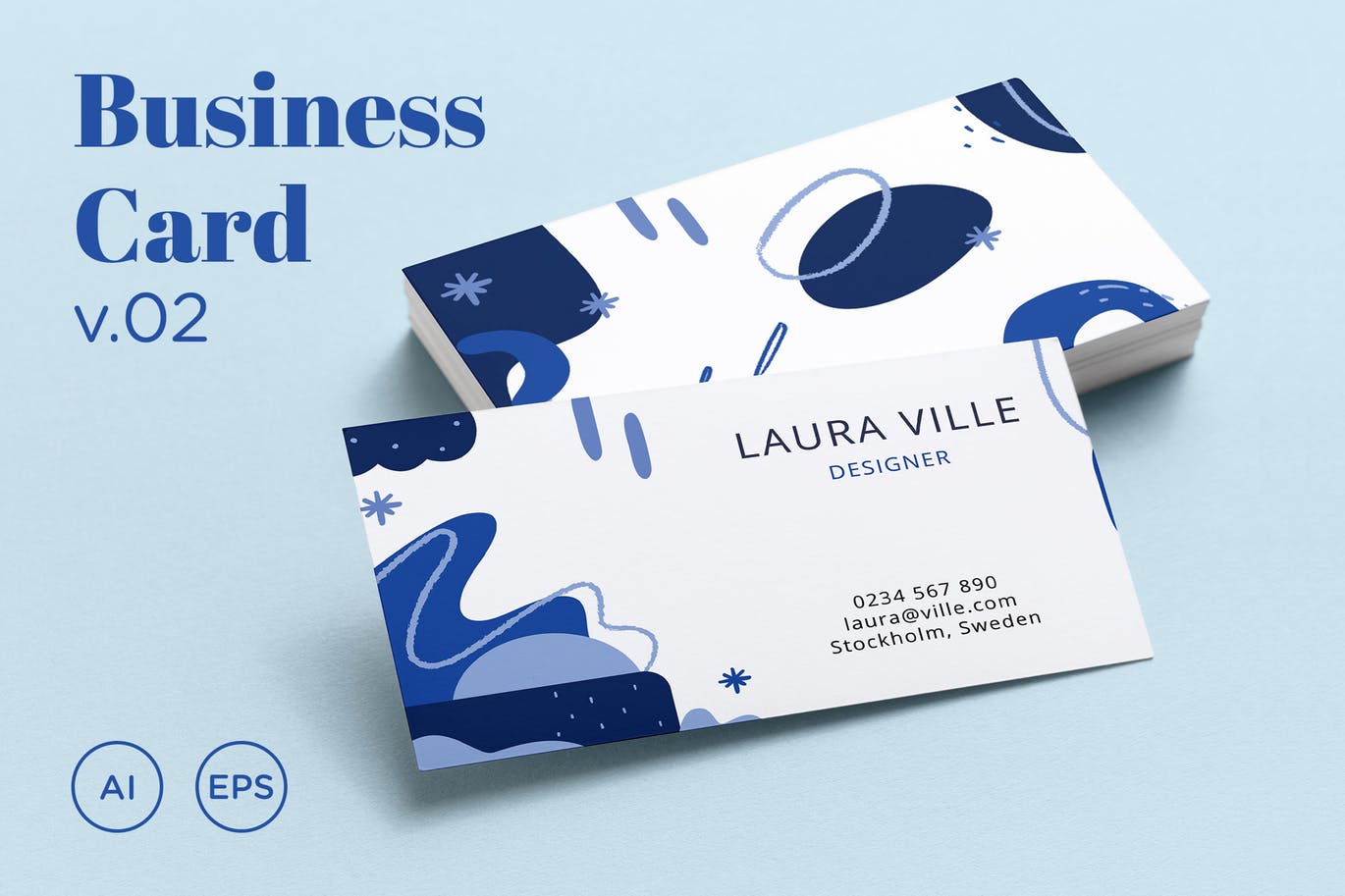 抽象孟菲斯风格蓝色名片模板v02 Business Card v.02插图