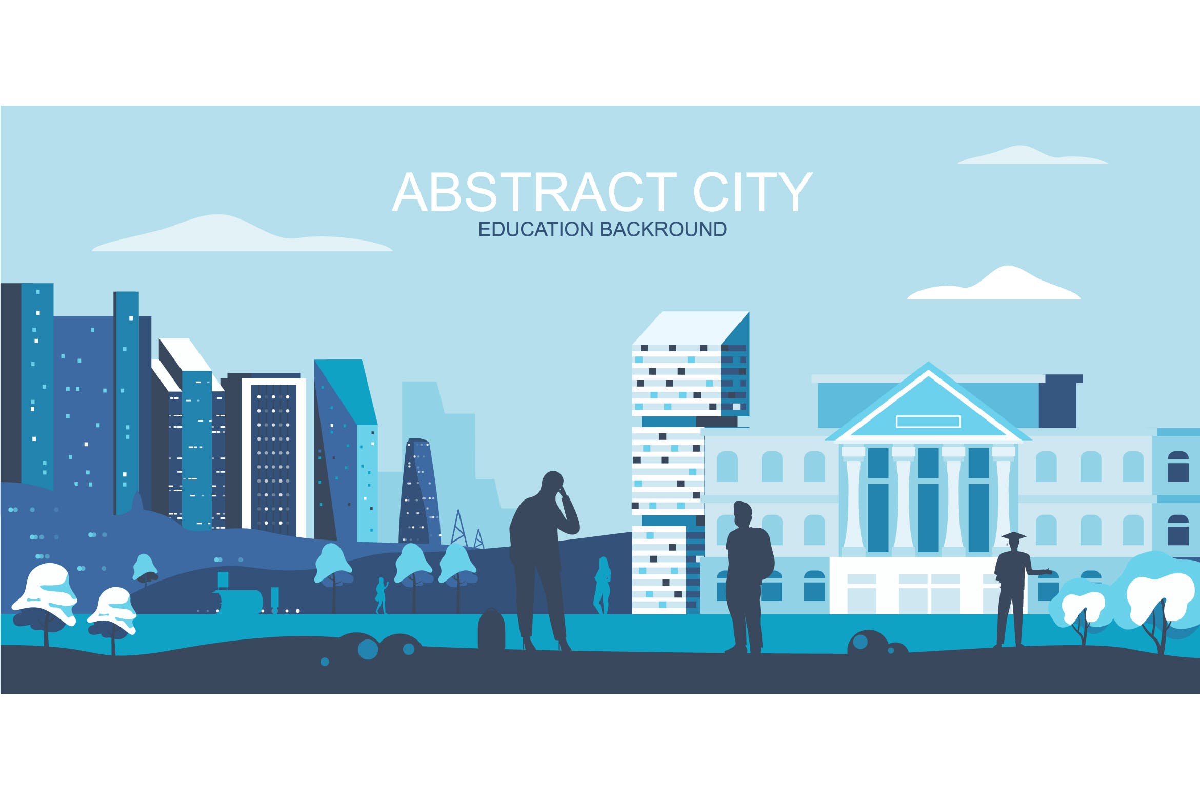 城市教育主题网站Header设计矢量插画 Education City Vector Illustration Header Website插图