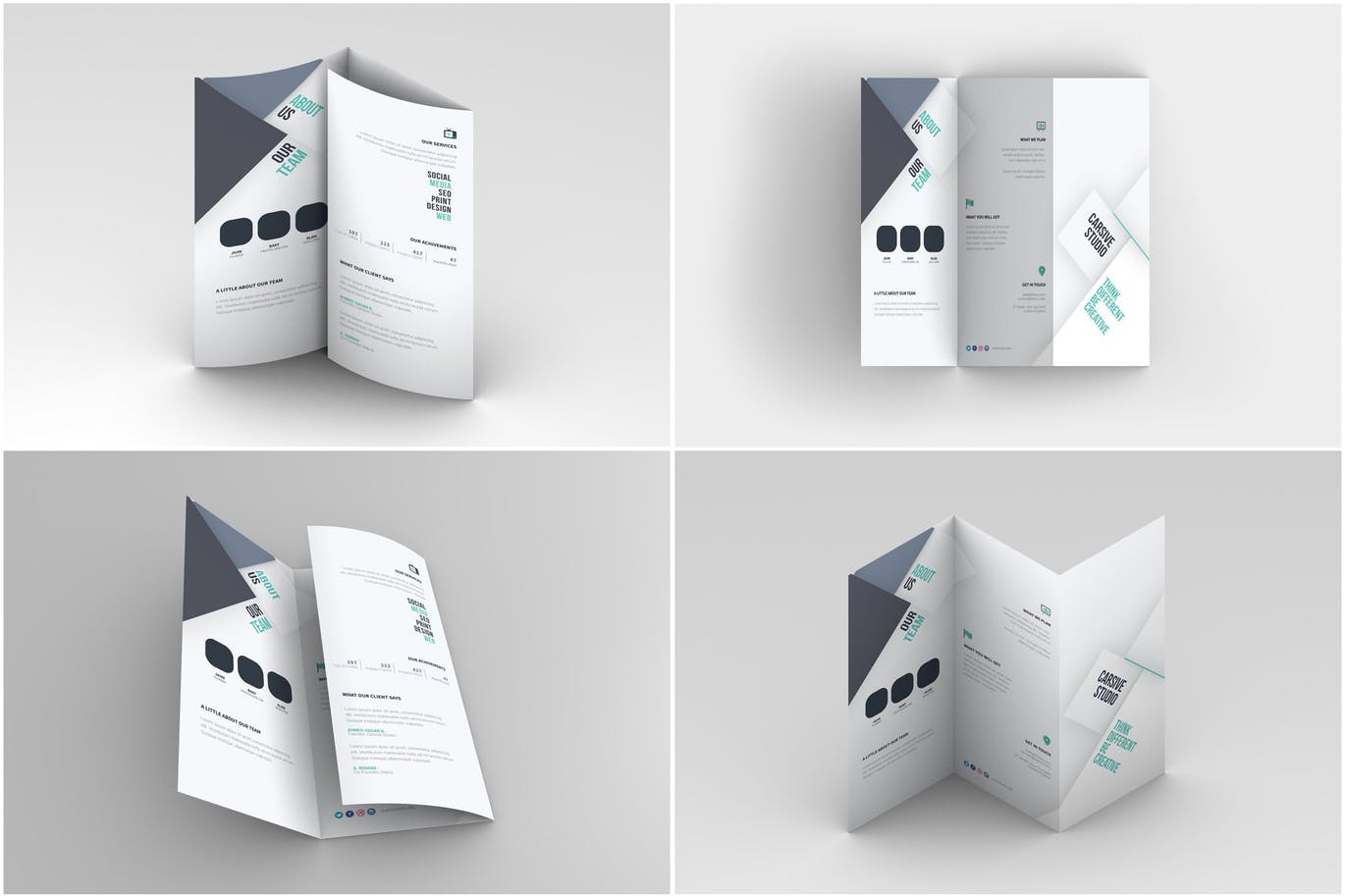 三折页传单设计多角度效果图样机蚂蚁素材精选模板 Trifold Brochure Mock-Up插图