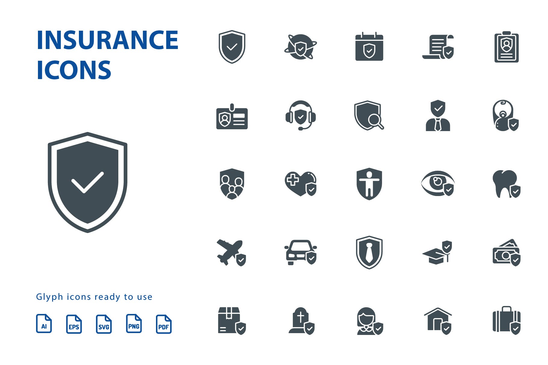 25枚保险行业标志符号矢量蚂蚁素材精选图标 Insurance Glyph插图(1)