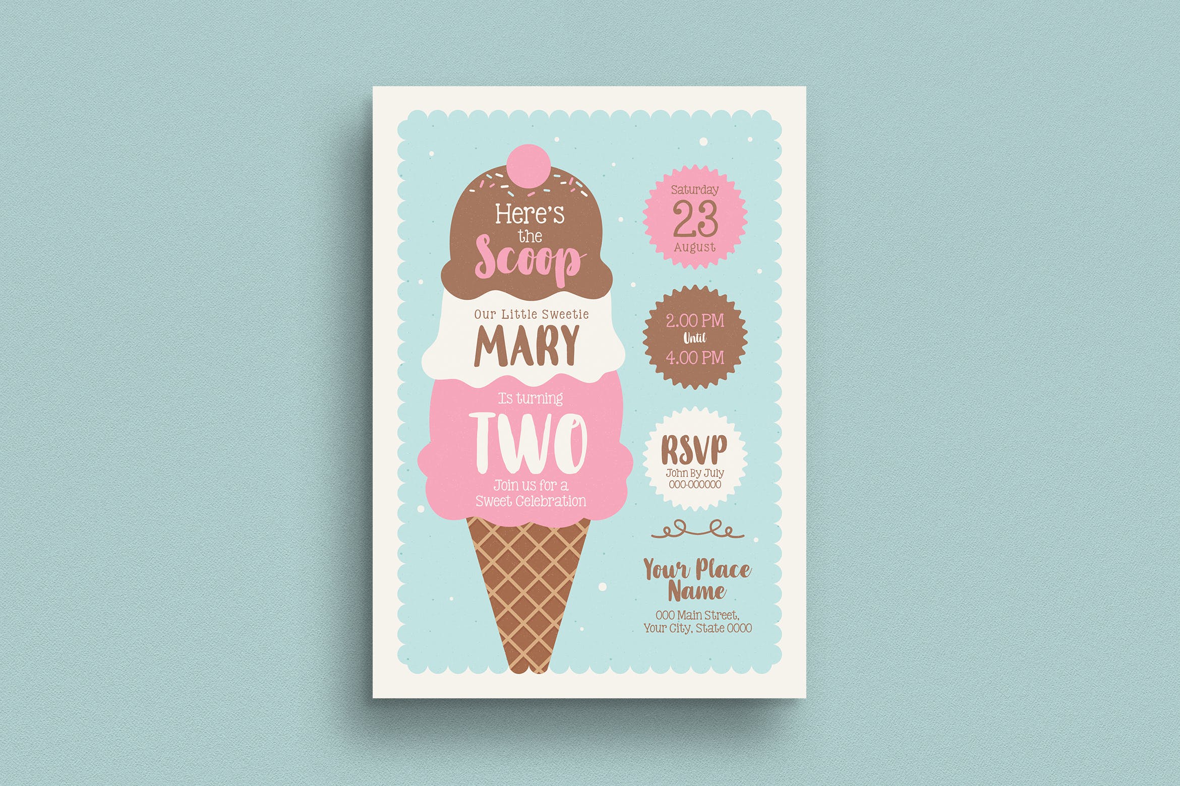 雪糕店周年庆邀请海报传单第一素材精选PSD模板 Ice Cream Birthday Invitation插图