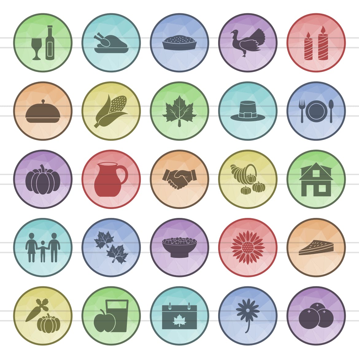 50枚感恩节主题圆形第一素材精选图标素材 50 Thanksgiving Filled Low Poly Icons插图(1)