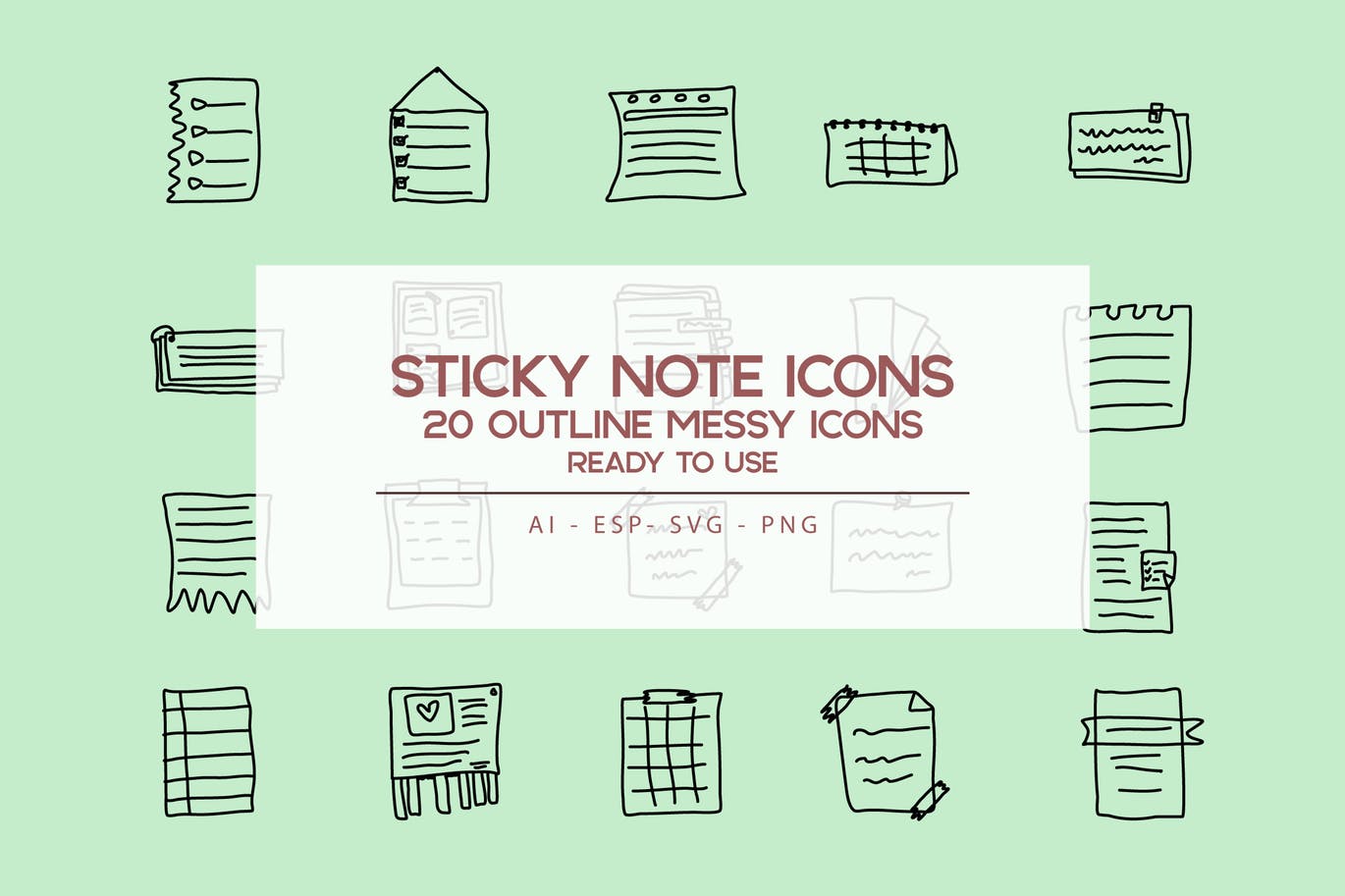 便笺手绘草图矢量轮廓第一素材精选图标outline Sticky Note Icons Set 第一素材网