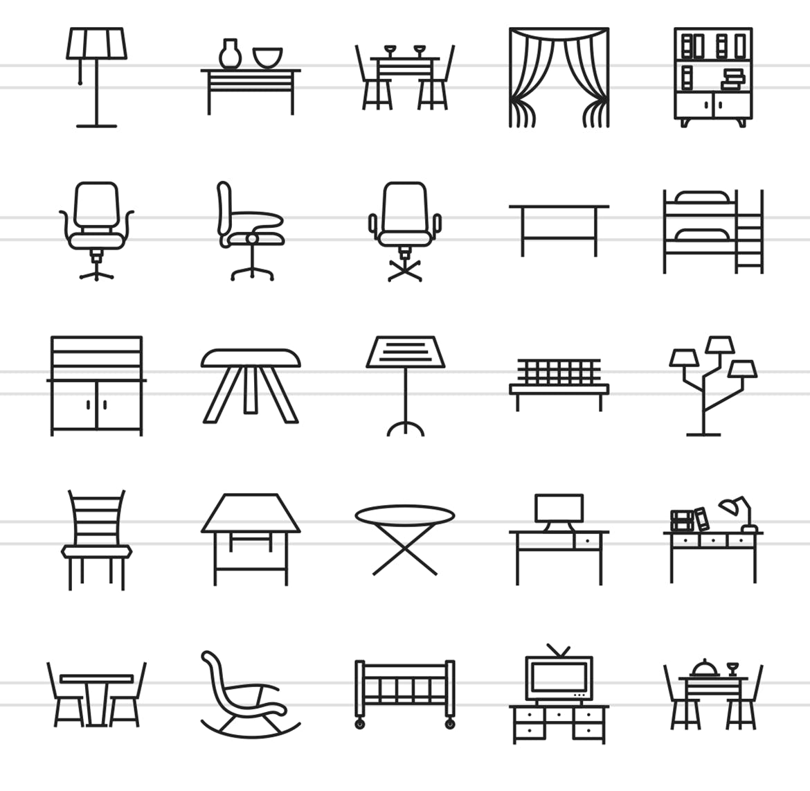 50枚家具系列线性第一素材精选图标 II 50 Furniture Line Icons Season II插图(2)