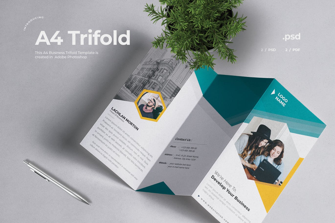 企业三折页版式设计宣传小册设计模板v2 Business Trifold Brochure插图