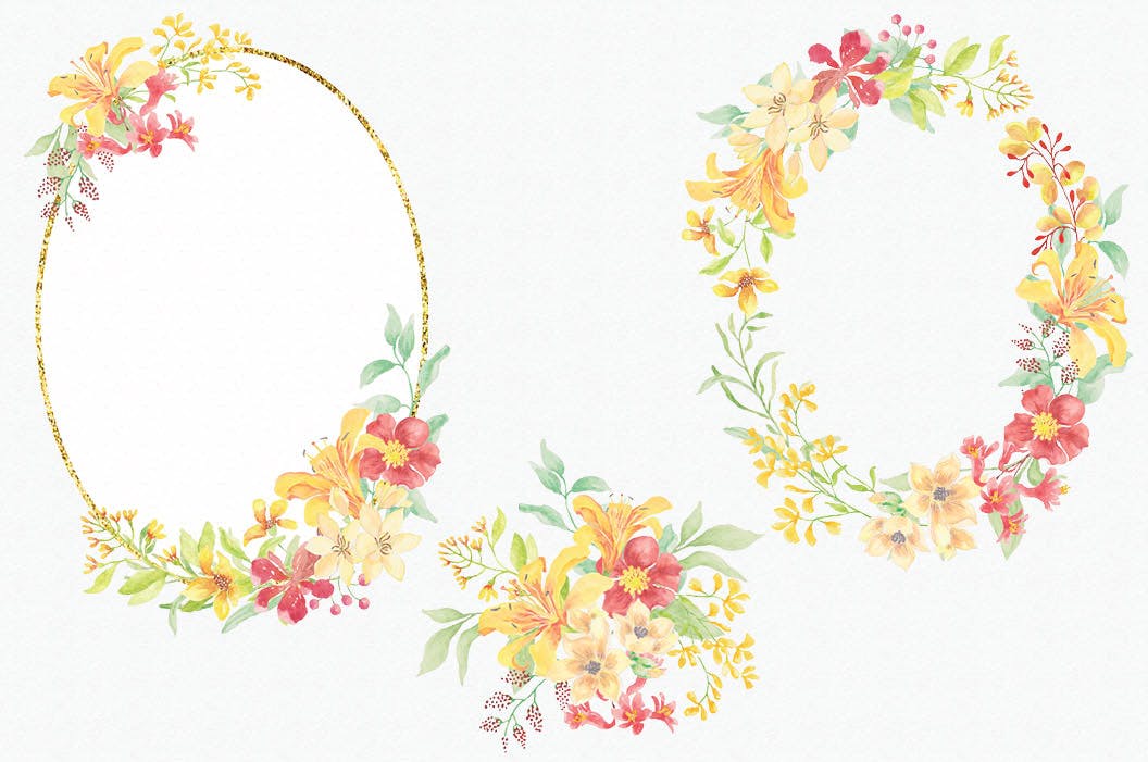 阳光明媚风格水彩花卉手绘图案剪贴画第一素材精选PNG素材 Sunny Flowers: Watercolor Clip Art Mini Bundle插图(3)
