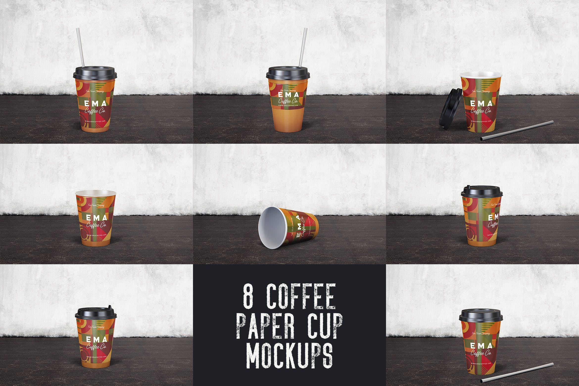 8个咖啡纸杯外观设计效果图第一素材精选 8 Coffee Paper Cup Mockups插图