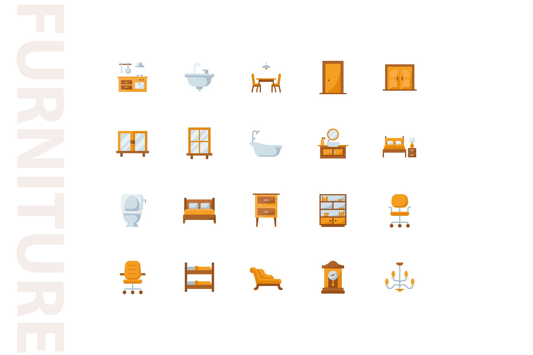 20枚家具主题扁平设计风格矢量蚂蚁素材精选图标v1 Furniture Flat Part 1插图(3)
