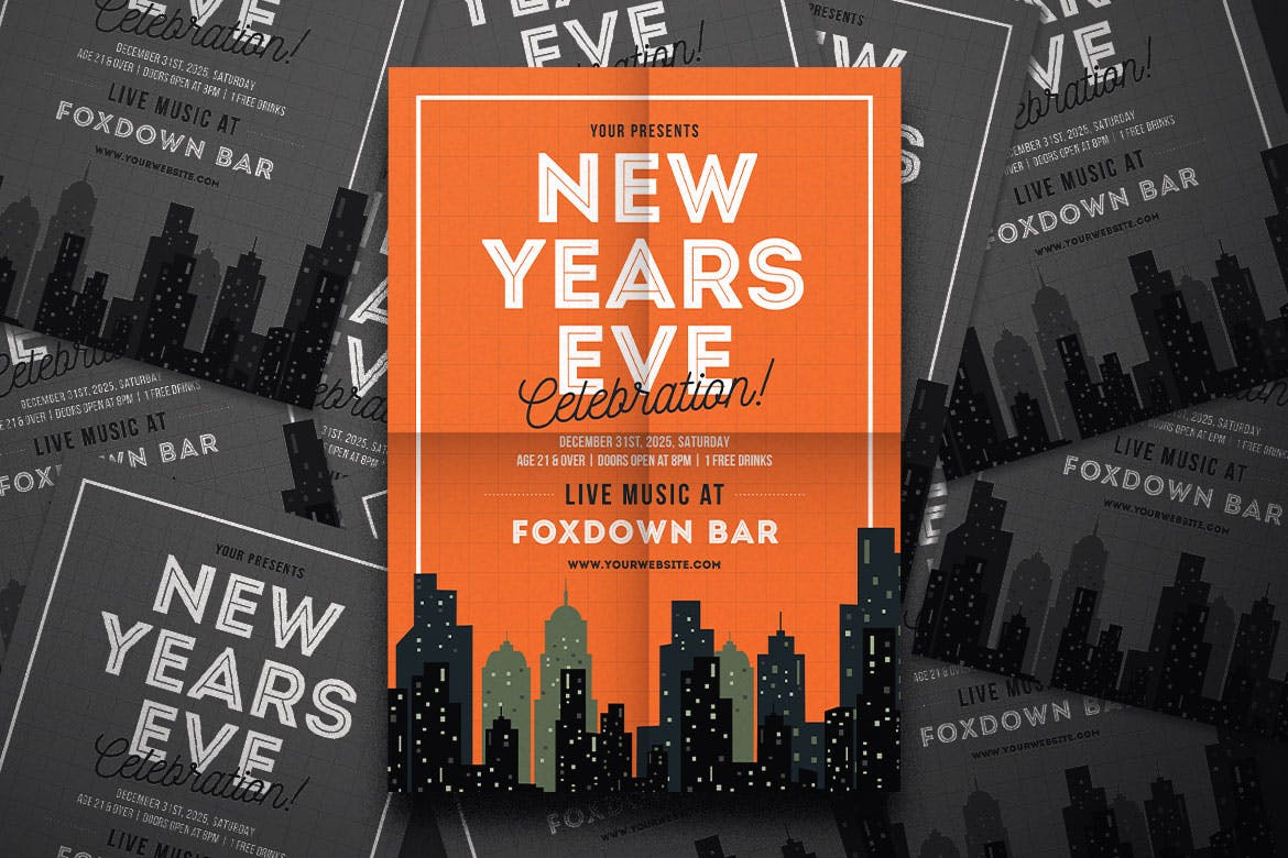 新年前夜酒吧活动海报传单蚂蚁素材精选PSD模板 New Years Celebration Flyer插图(3)