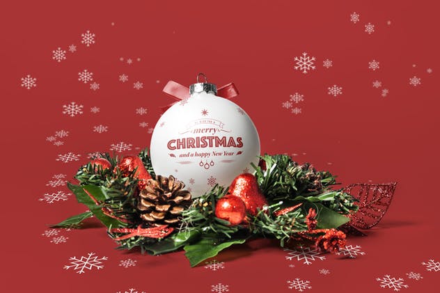 圣诞球外观图案设计效果图样机蚂蚁素材精选 Christmas Ball Mock-up插图(8)