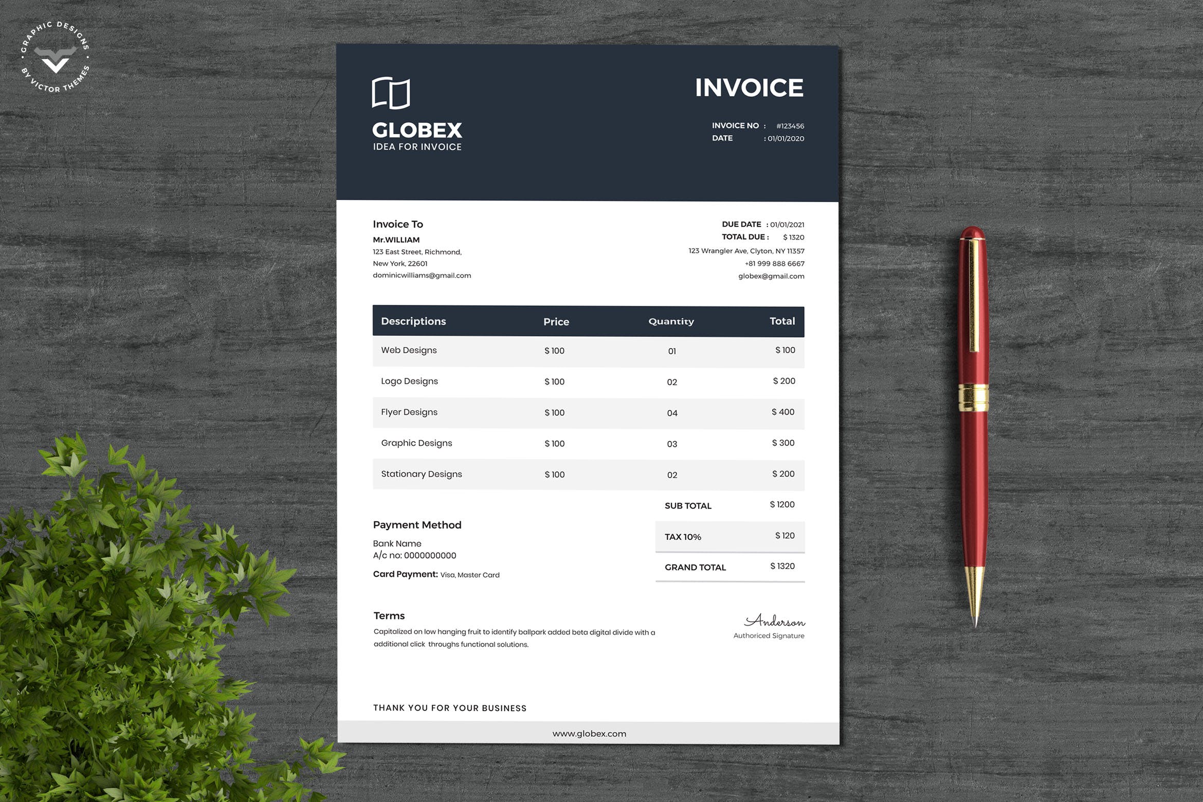 企业服务清单发票票据设计模板 Professional Invoice Template插图