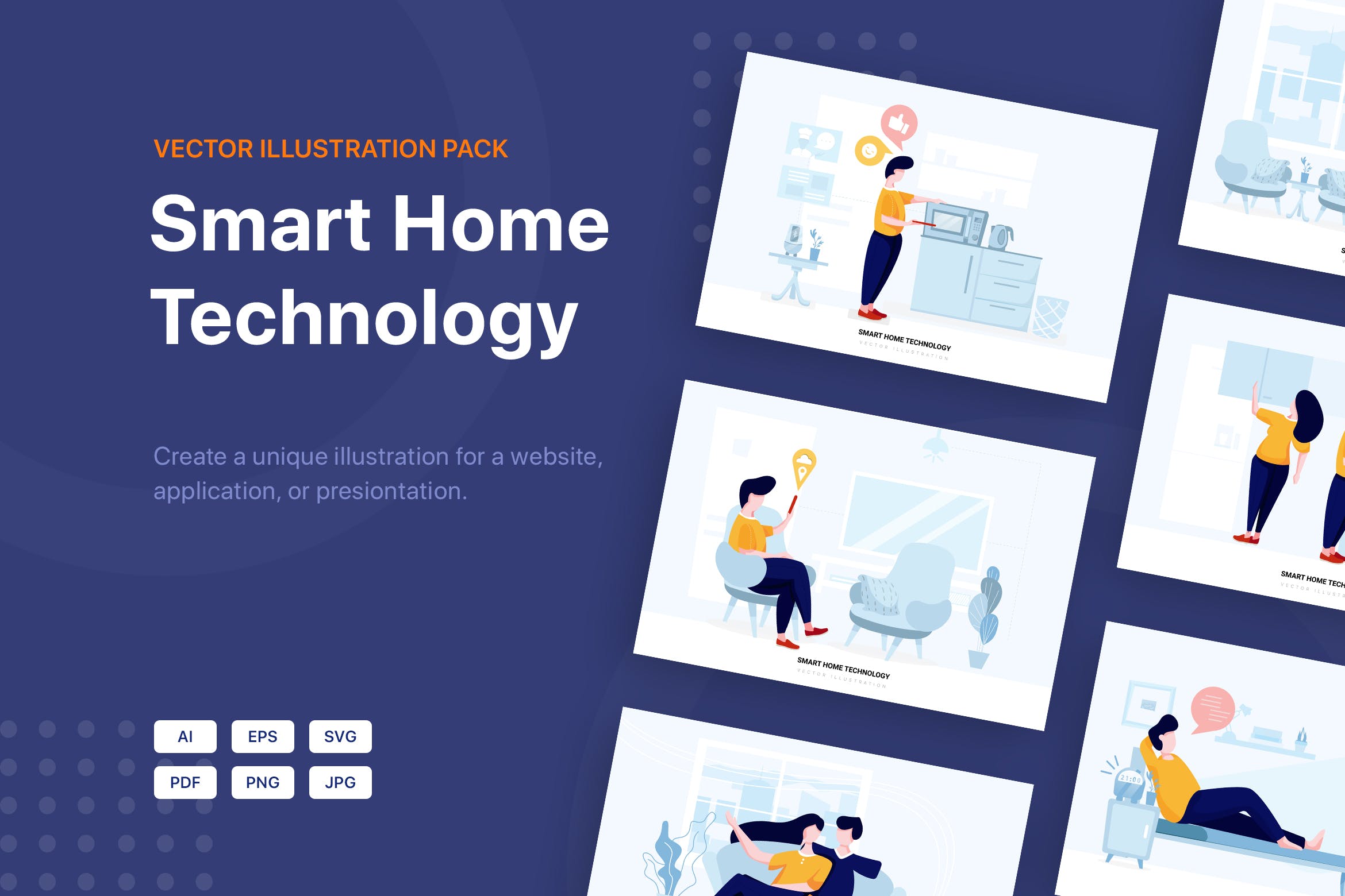 智能家居技术矢量场景插画素材 Smart Home Technology Vector Scenes插图