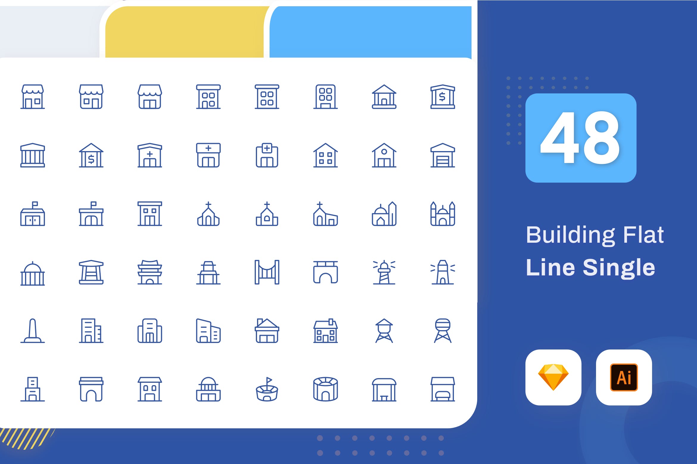 Line Senja系列：建筑主题矢量线性第一素材精选图标素材包 Line Senja – Buiding插图