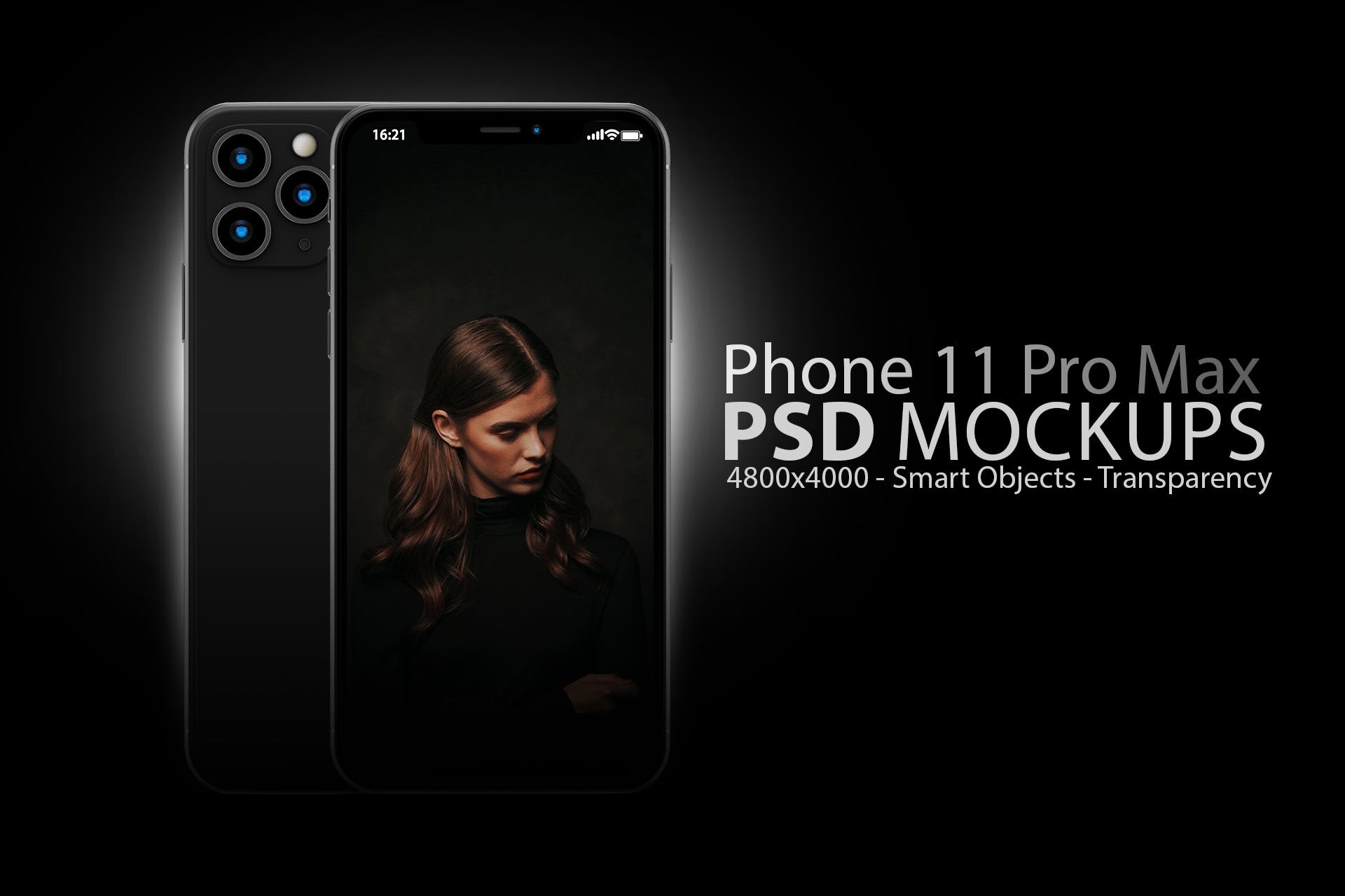iPhone 11 Pro Max苹果旗舰手机蚂蚁素材精选样机模板 Phone 11 PSD Mockups in Black插图