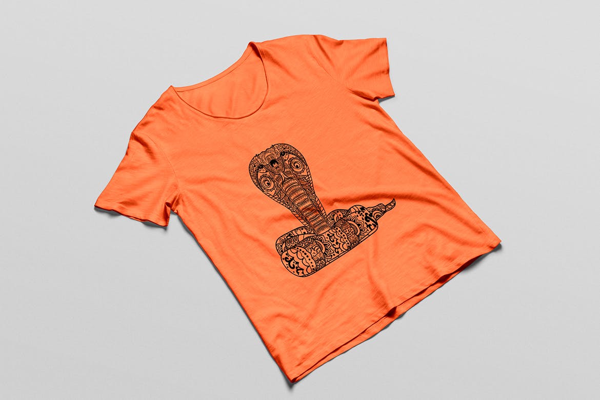 眼镜蛇-曼陀罗花手绘T恤印花图案设计矢量插画第一素材精选素材 Cobra Mandala T-shirt Design Vector Illustration插图(5)