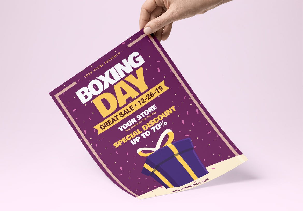 礼品交换日主题节日宣传单设计模板v2 Boxing Day Flyer插图(1)