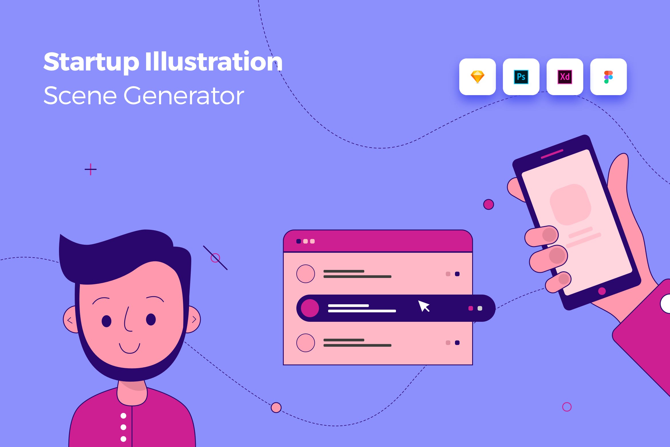 头像/浏览器/手机网站设计场景插画设计素材 Startup Illustration Scene Generator Kit插图