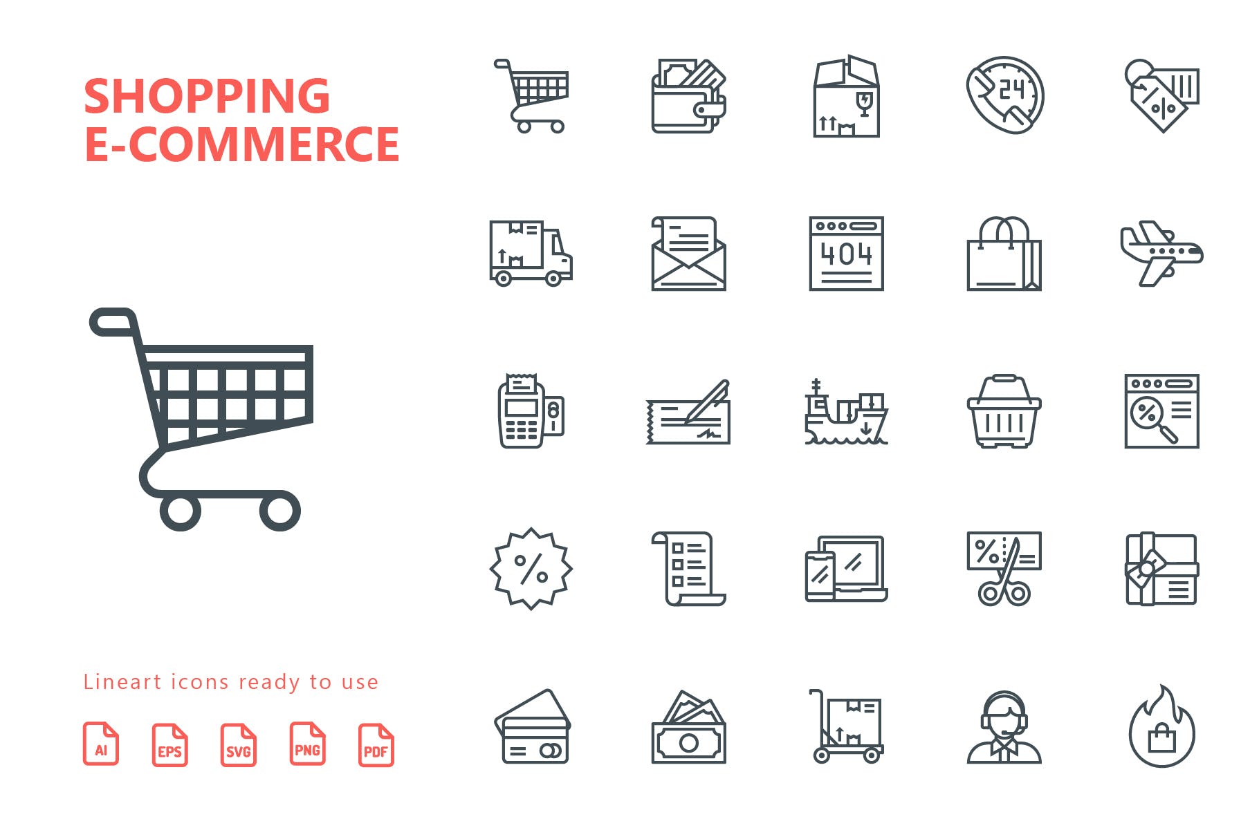 25枚网上购物电子商务矢量线性蚂蚁素材精选图标v1 Shopping E-Commerce Line Icons插图(1)