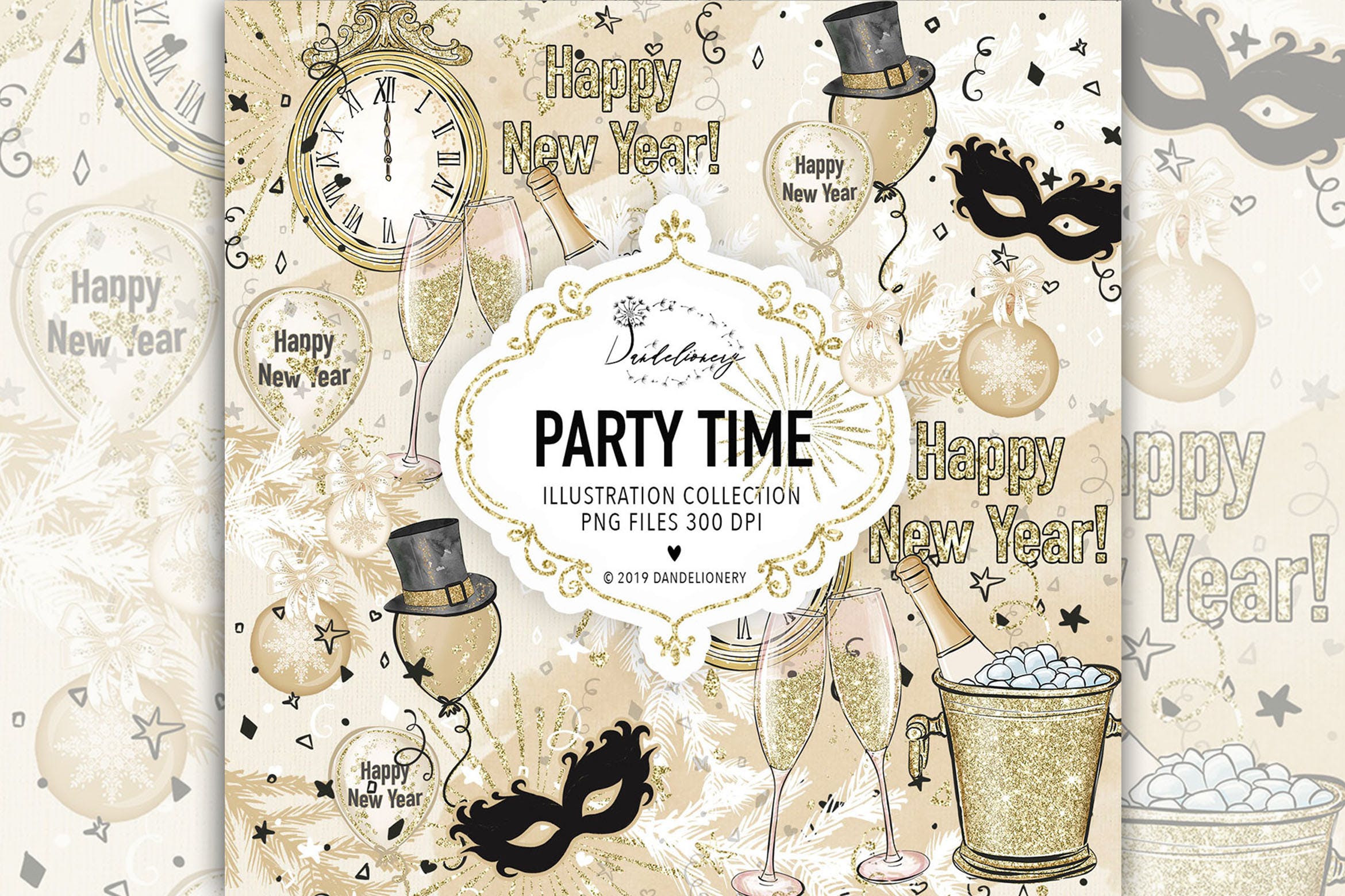 派对时光主题水彩手绘图案第一素材精选设计素材 Party Time design插图