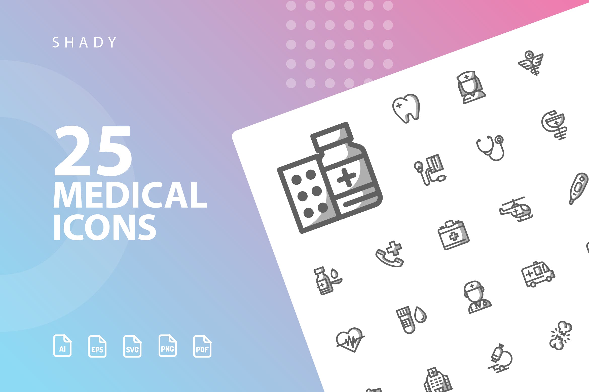 25枚医疗药物主题矢量阴影蚂蚁素材精选图标v1 Medical Shady Icons插图