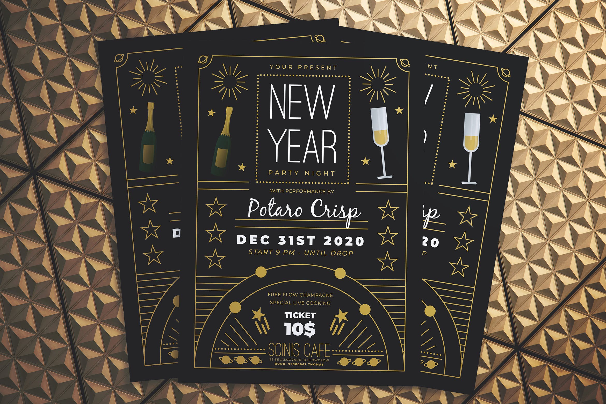 复古设计风格新年晚会海报传单第一素材精选PSD模板 New Year Party Night Flyer插图