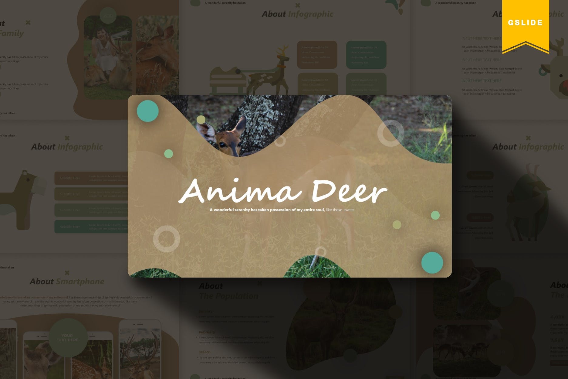 卡通小鹿儿童主题大洋岛精选谷歌演示模板 Anima Deer | Google Slides Template插图