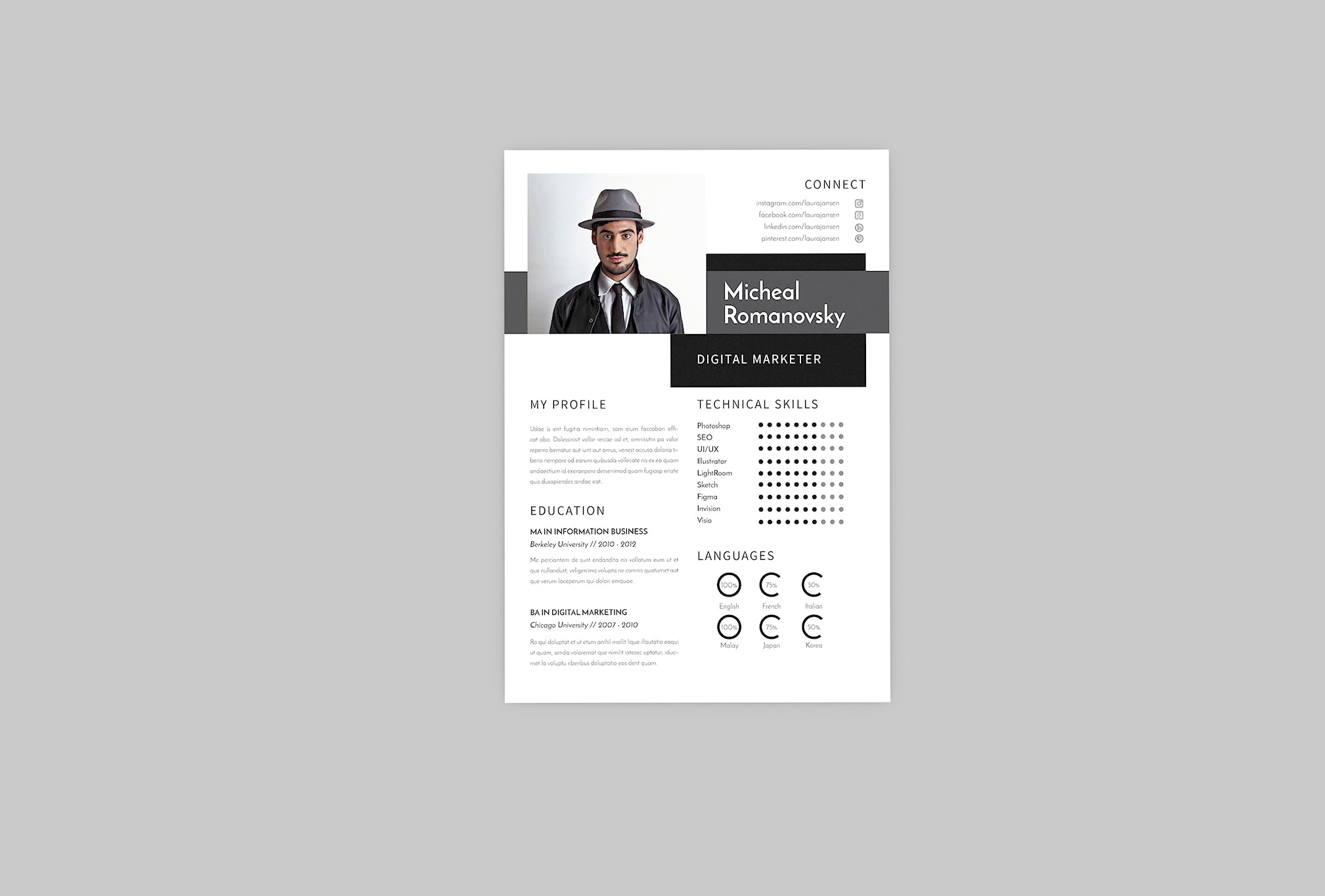 数字营销经理蚂蚁素材精选简历模板 Micheal DIgital Resume Designer插图(2)
