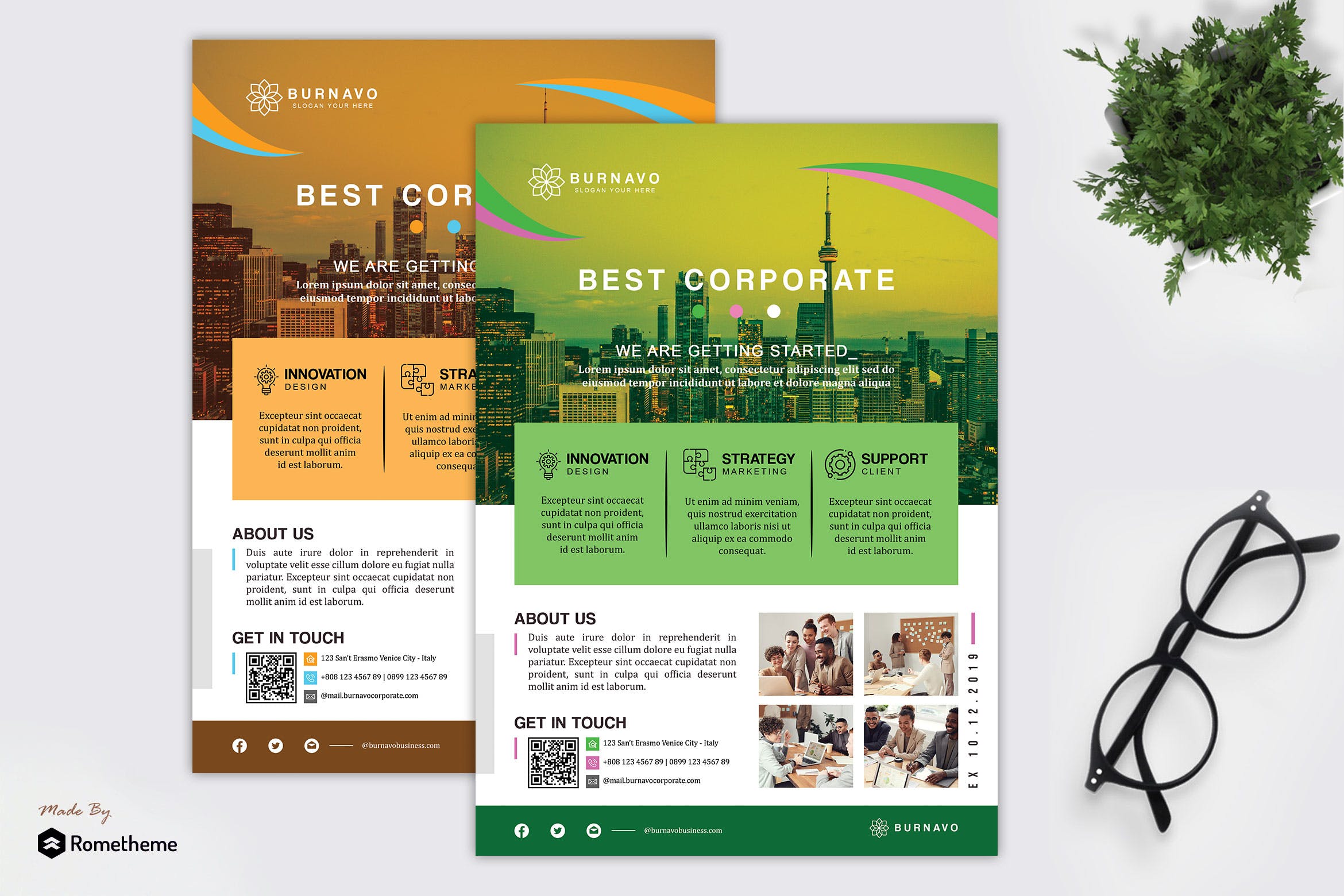 最佳合作伙伴企业简介传单设计模板 Burnavo – Creative Corporate Flyer HR插图