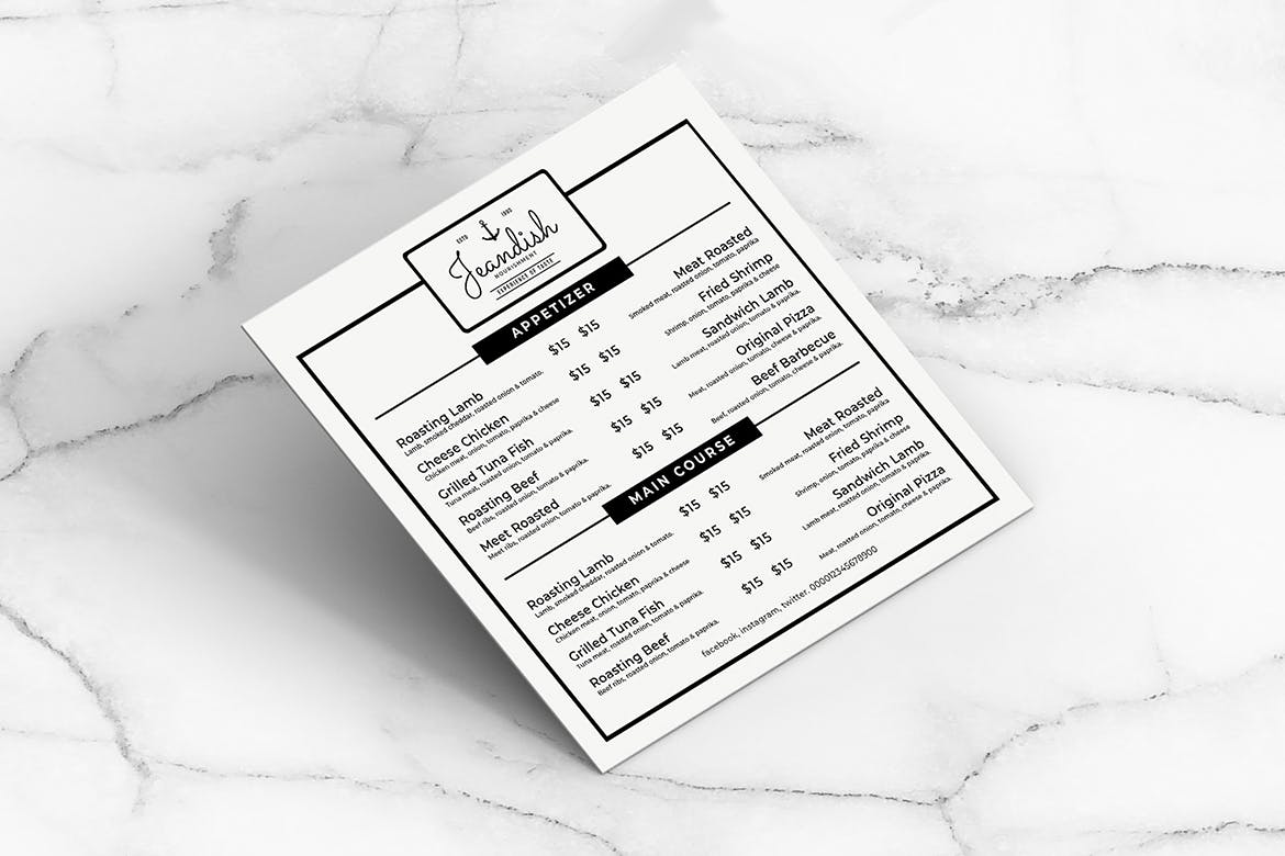 黑白配色西餐第一素材精选菜单模板v08 Square Food Menu. 08插图(1)