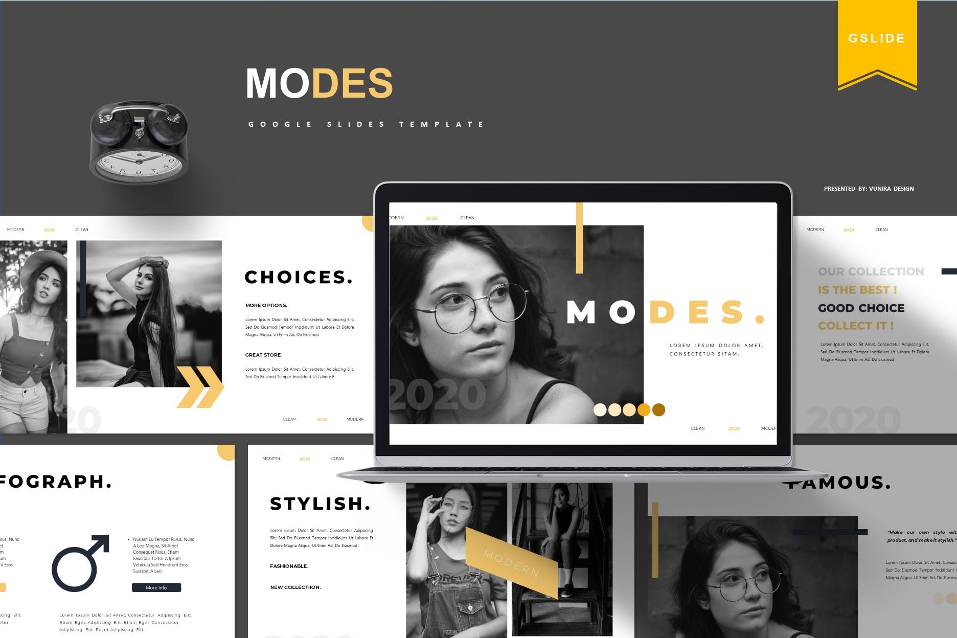 平面模特/创意摄影服推介Google演示模板第一素材精选 Modes | Google Slides Template插图