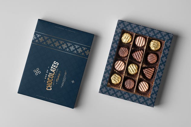 巧克力包装盒外观设计图第一素材精选模板 Box Of Chocolates Mock-up插图(10)