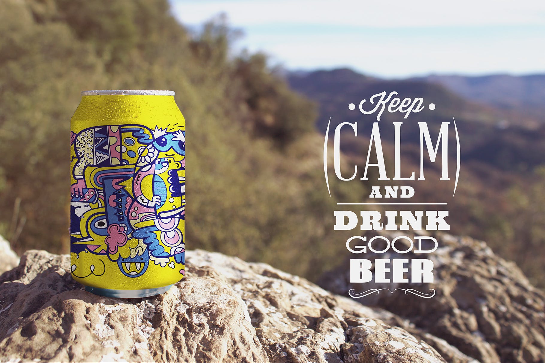 野外岩石场景啤酒易拉罐设计效果图第一素材精选 Nature Beer Can Mockup插图(3)