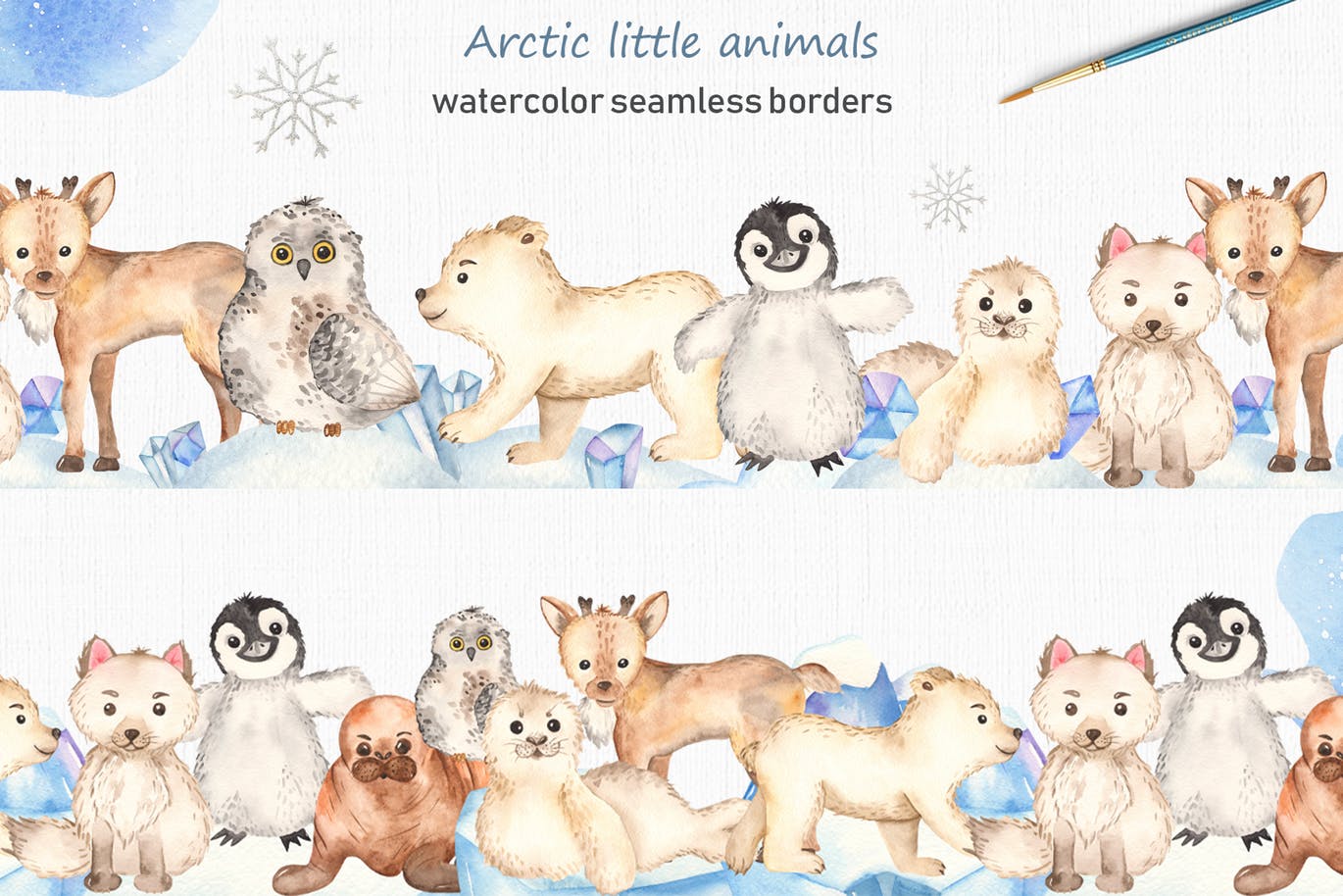 北极小动物水彩手绘剪贴画＆卡片素材 Watercolor Arctic little animals Clipart cards插图3