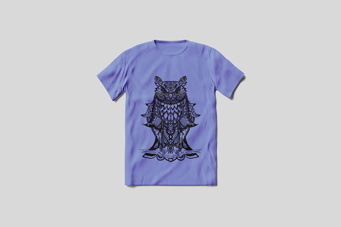 猫头鹰-曼陀罗T恤印花图案设计矢量素材 Owl Mandala T-shirt Design Vector Illustration插图(4)