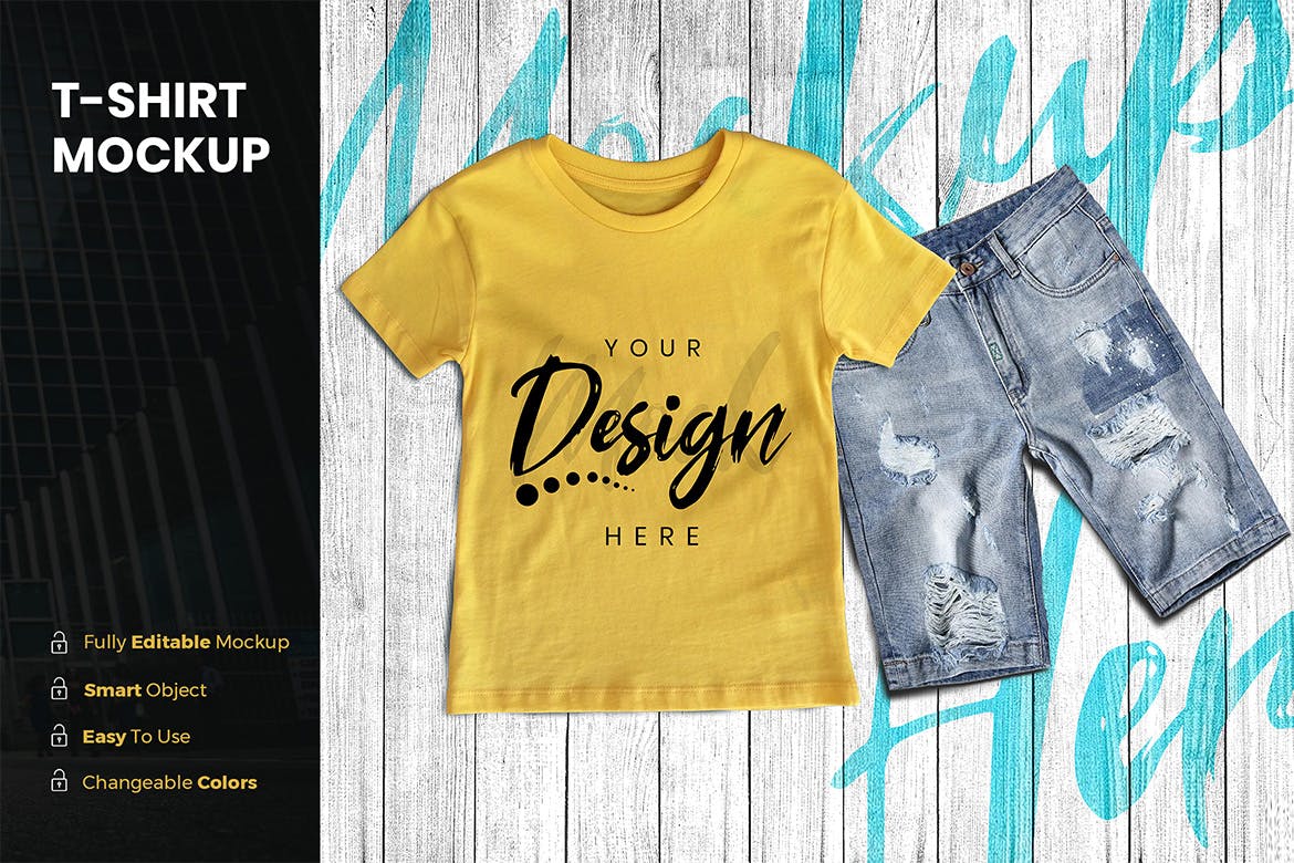 男童印花T恤图案设计预览样机第一素材精选模板 TShirt Mockup插图(1)