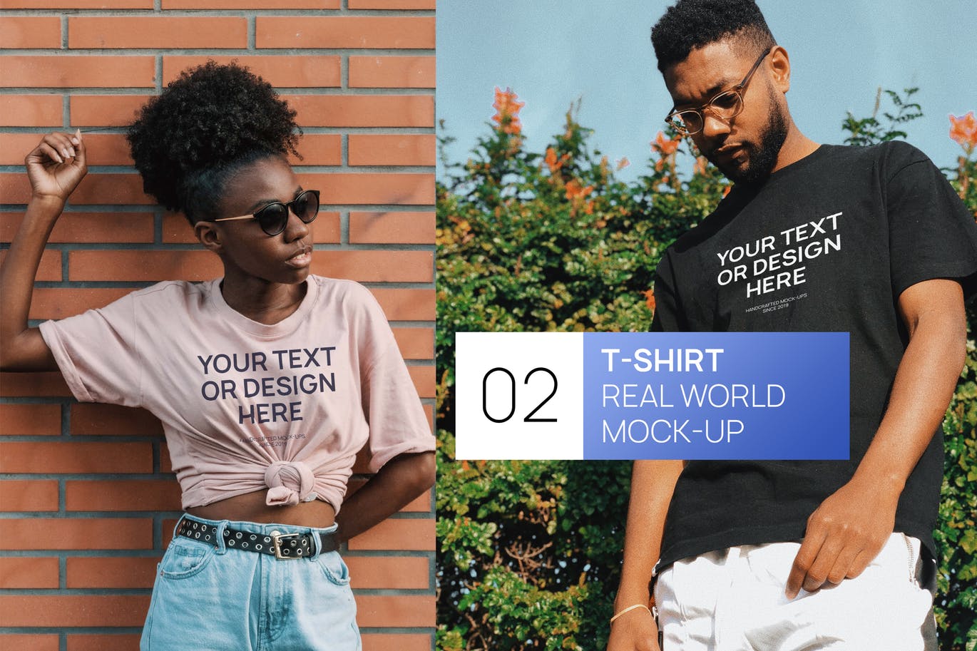 经典情侣黑白T恤印花图样机第一素材精选模板 Two Black Persons T-Shirt Real World Photo Mock-up插图