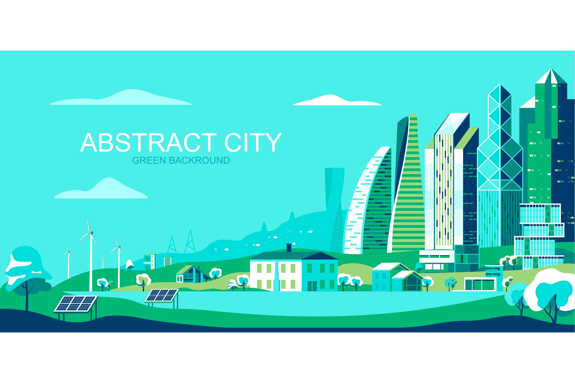 绿色城市主题网站Header设计矢量插画 Green City Vector Illustration Header Website插图