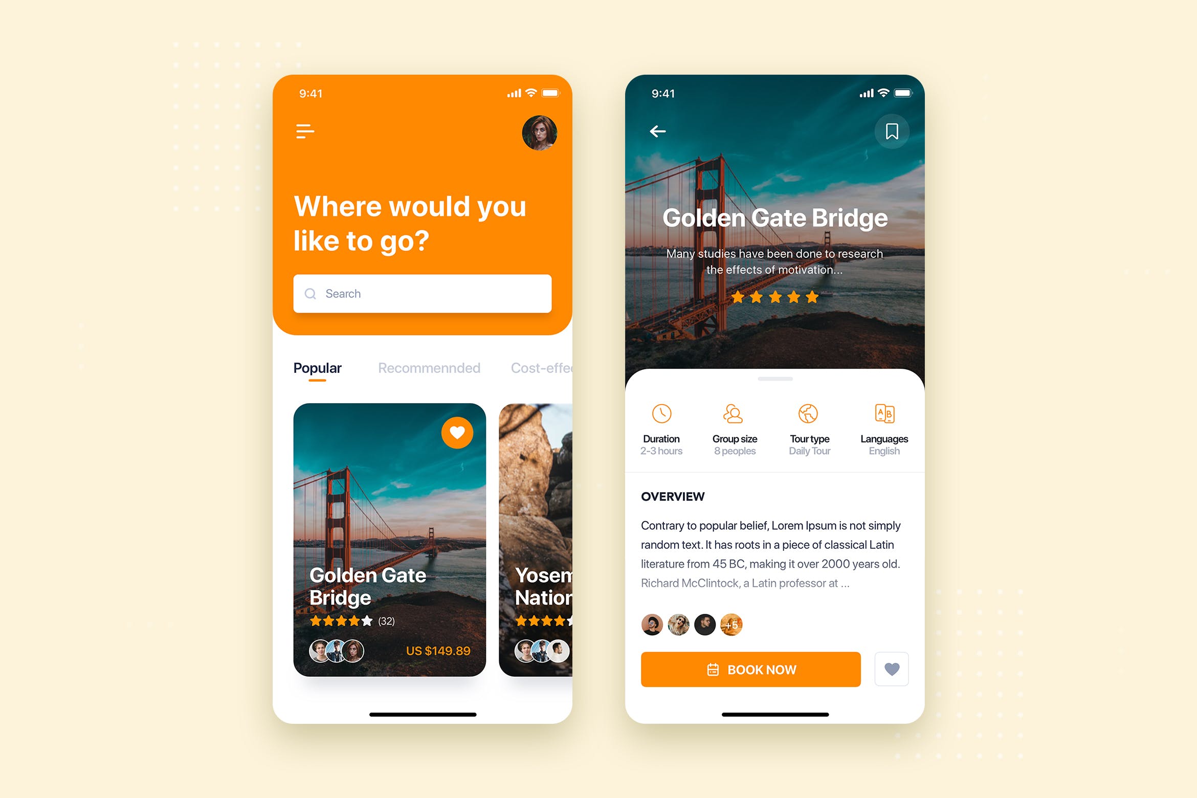 旅游出行预订APP应用首页&预订界面设计第一素材精选模板 Travel Booking Mobile App UI Kit Template插图