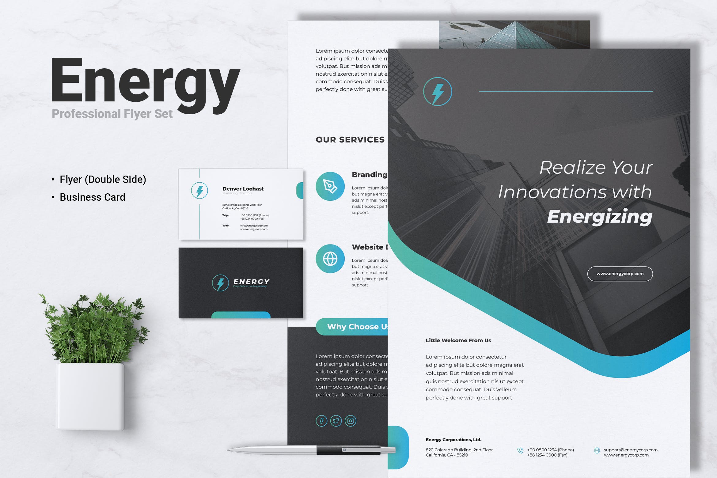 新能源发电厂/企业宣传海报传单&大洋岛精选名片模板 ENERGY Power Plant Flyer & Business Card插图