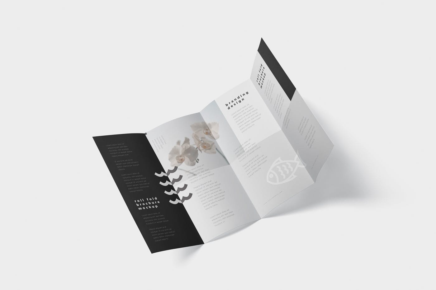 折叠设计风格企业传单/宣传册设计样机大洋岛精选 Roll-Fold Brochure Mockup – DL DIN Lang Size插图5