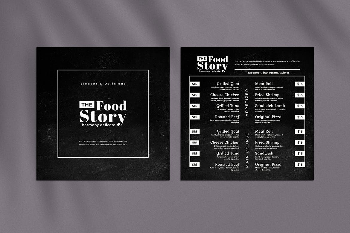 黑板画风格正方形两列式西餐厅第一素材精选菜单模板v01 Blackboard Square Food Menu. 01插图(1)