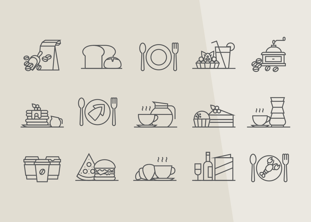 餐厅&咖啡矢量线性大洋岛精选图标 Restaurant & Coffee Icons插图